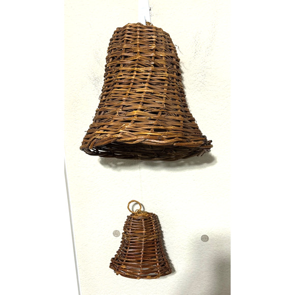 2 Vintage Wicker Bells Rattan Straw Basket decorations - Picture 1 of 6